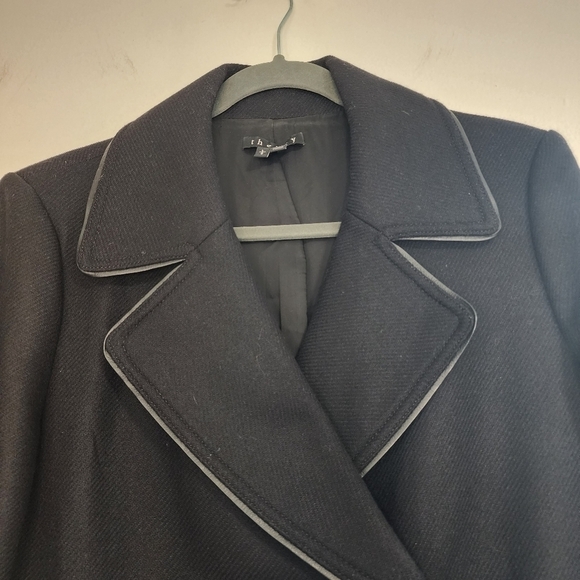 Theory Black Wool Double Breasted Loan Coat Peacoat Contrast Trim - Picture 5 of 12